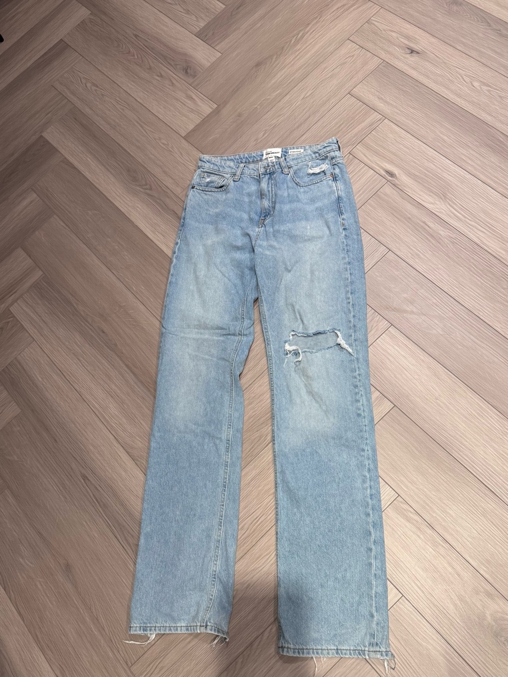 River Island Light Blue Women's Straight-Leg Distressed Jeans